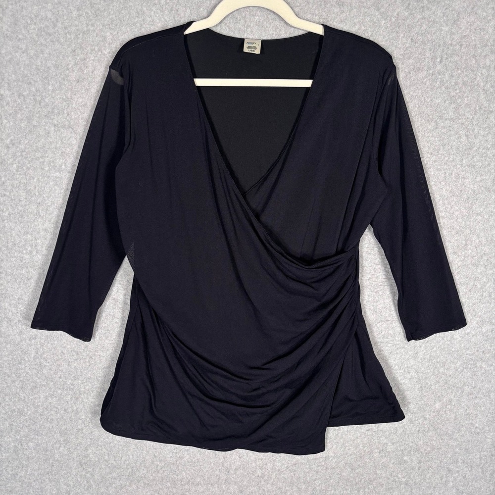 Y2K Mesh Wrap Ruched Blouse Top Large Black Sheer Sleeve Dark Romantic Feminine